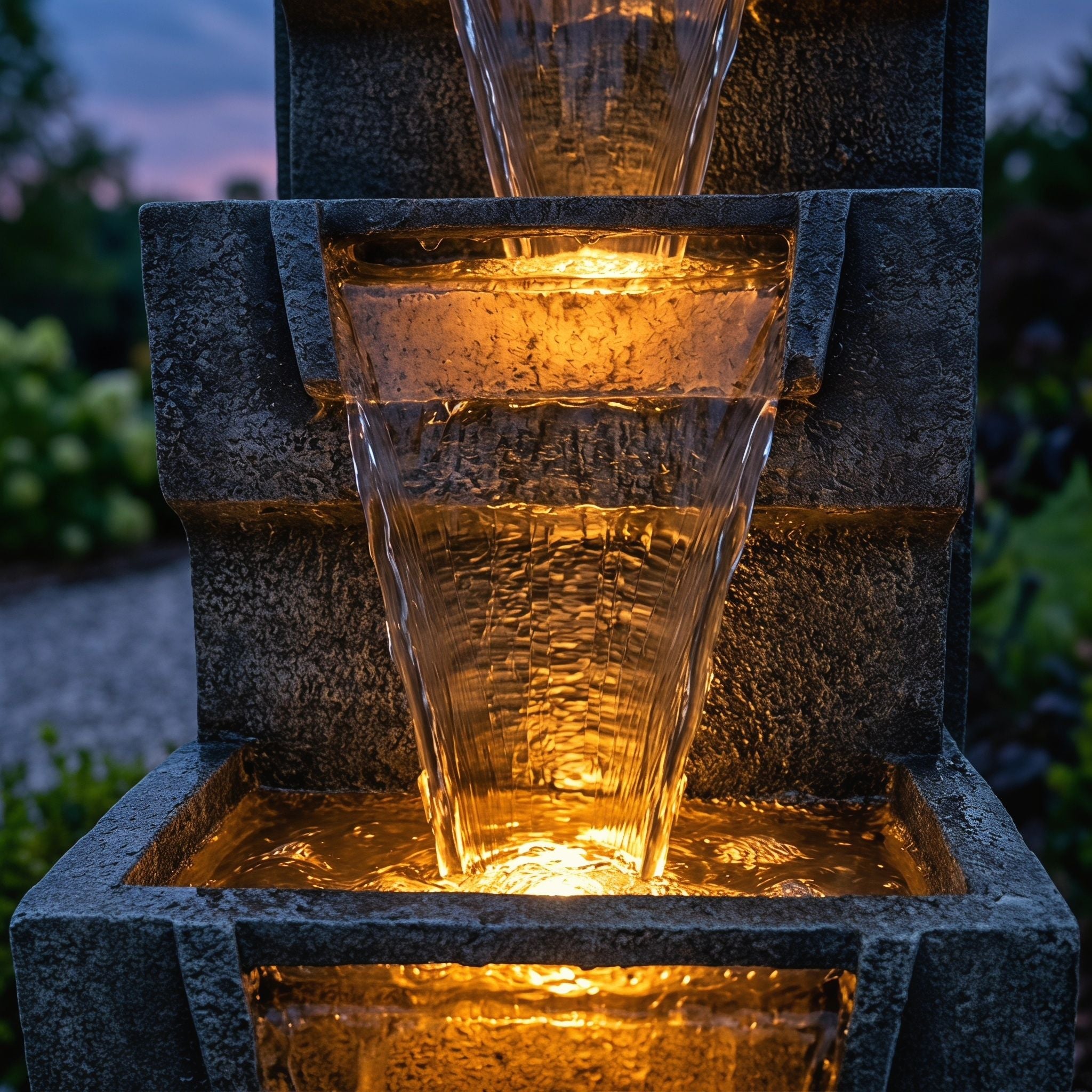 4 Tier Cascading Waterfall Fountain With Warm LED Lights, For Patio - Gray