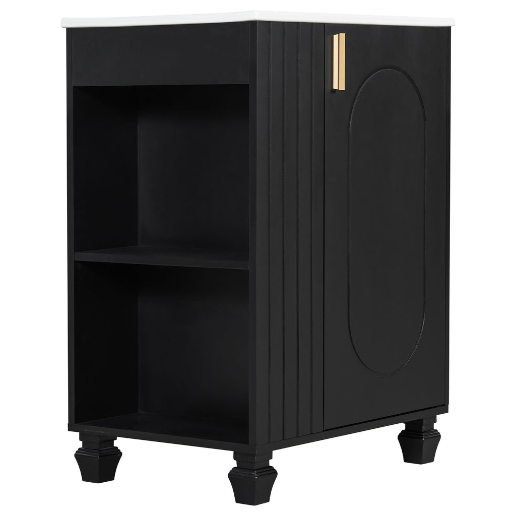 Classic Retro Bathroom Vanity With Sink, Door Shelf, Side Open Storage Frame