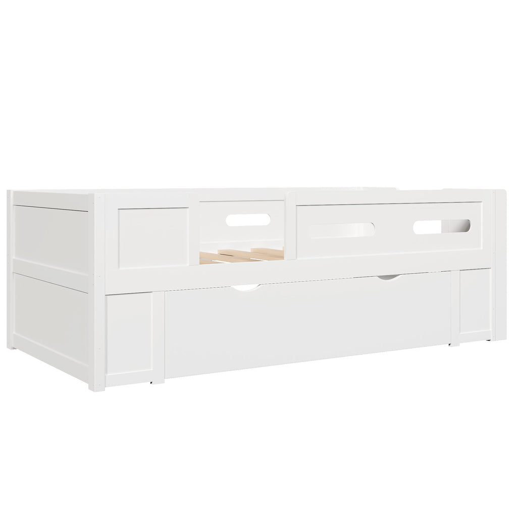 Platform Bed With Guardrail And Drawer