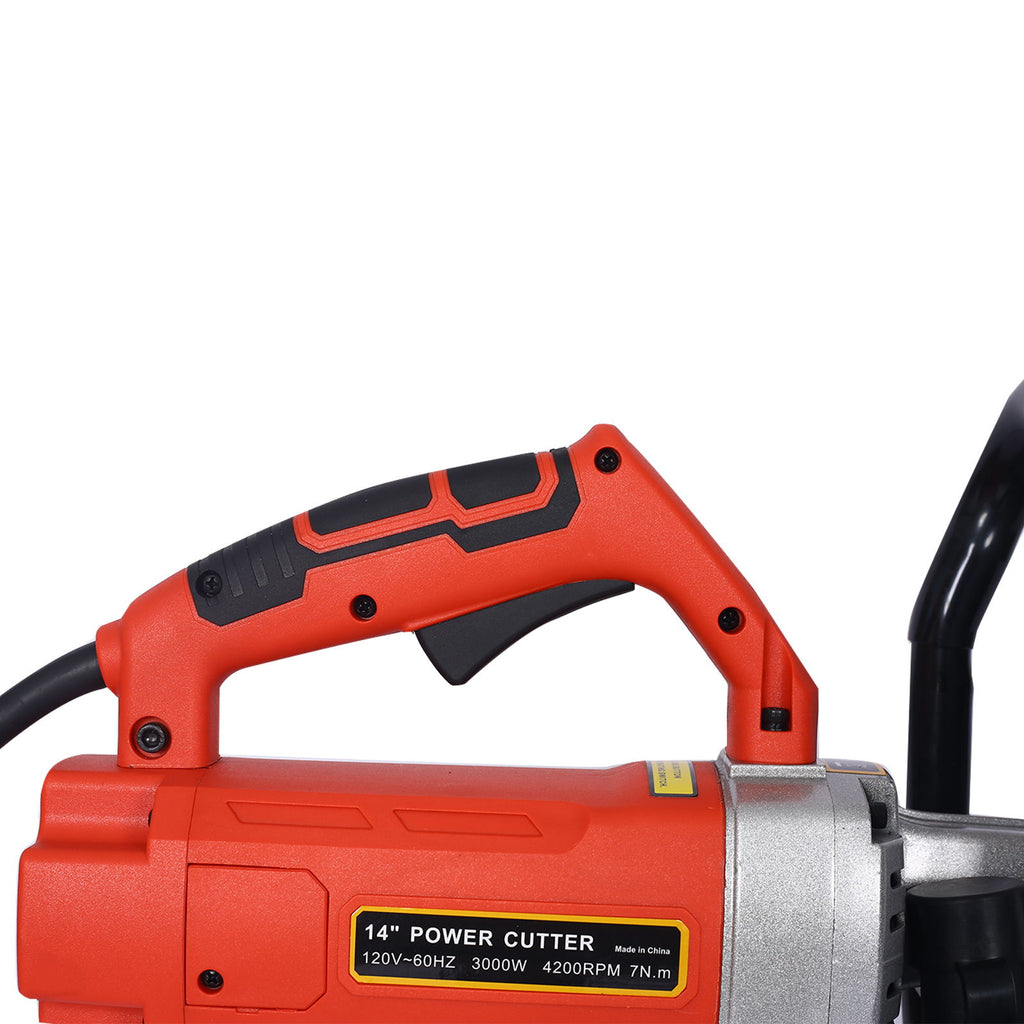 Electric 14" Cut Off Saw Wet / Dry Concrete Saw Cutter With Guide Roller And Water Line Attachment, 3000W - Black / Silver
