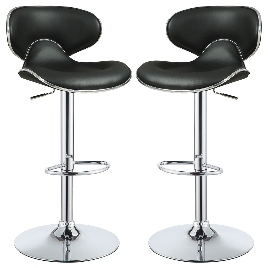 Bar Stool With Curved Design, Height Adjustable & Swivel Base (Set of 2) - Black