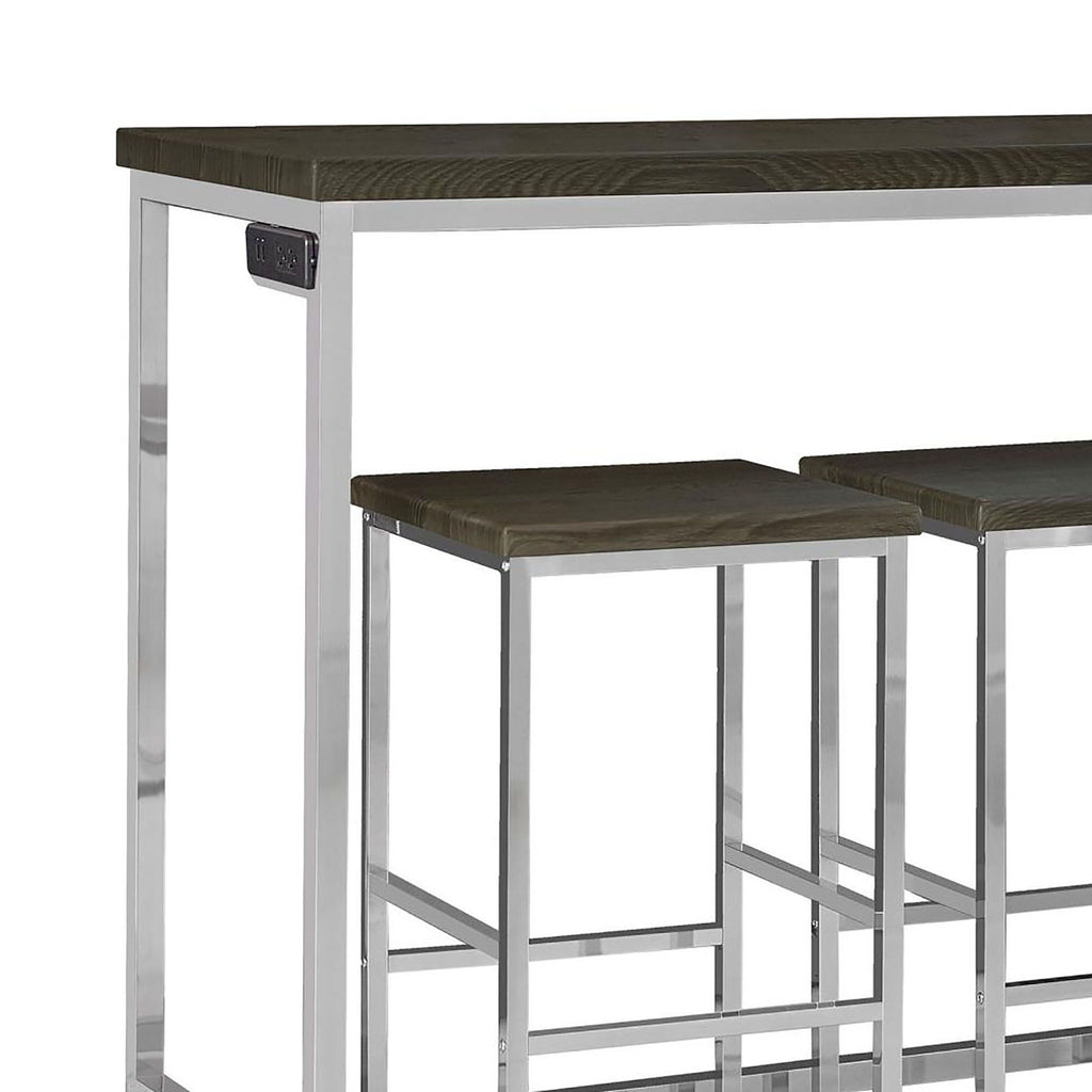 4 Piece Counter Table Set With Built In Power Outlet - Brown