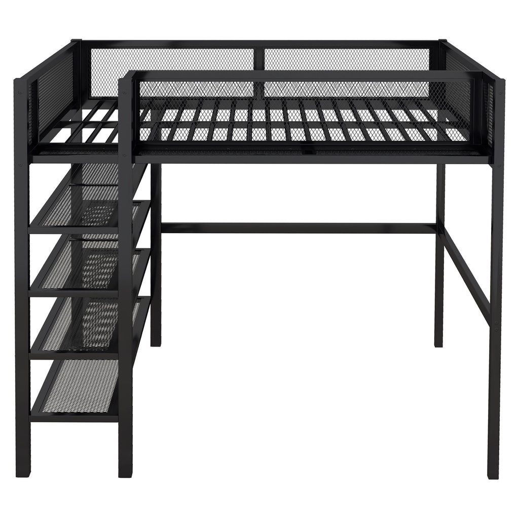 Loft Bed With 4 Tier Shelves And Storage