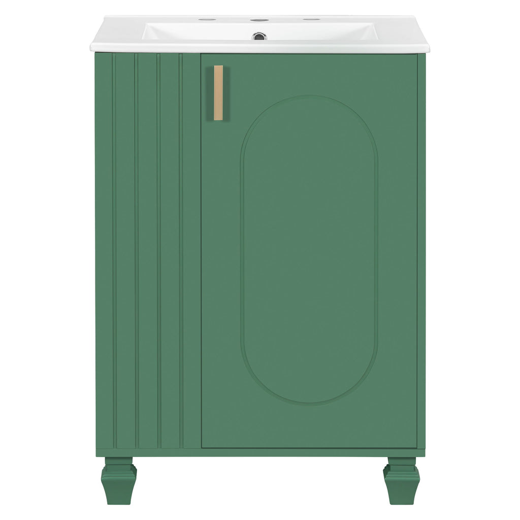 Classic Retro Bathroom Vanity With Sink, Door Shelf, Side Open Storage Frame