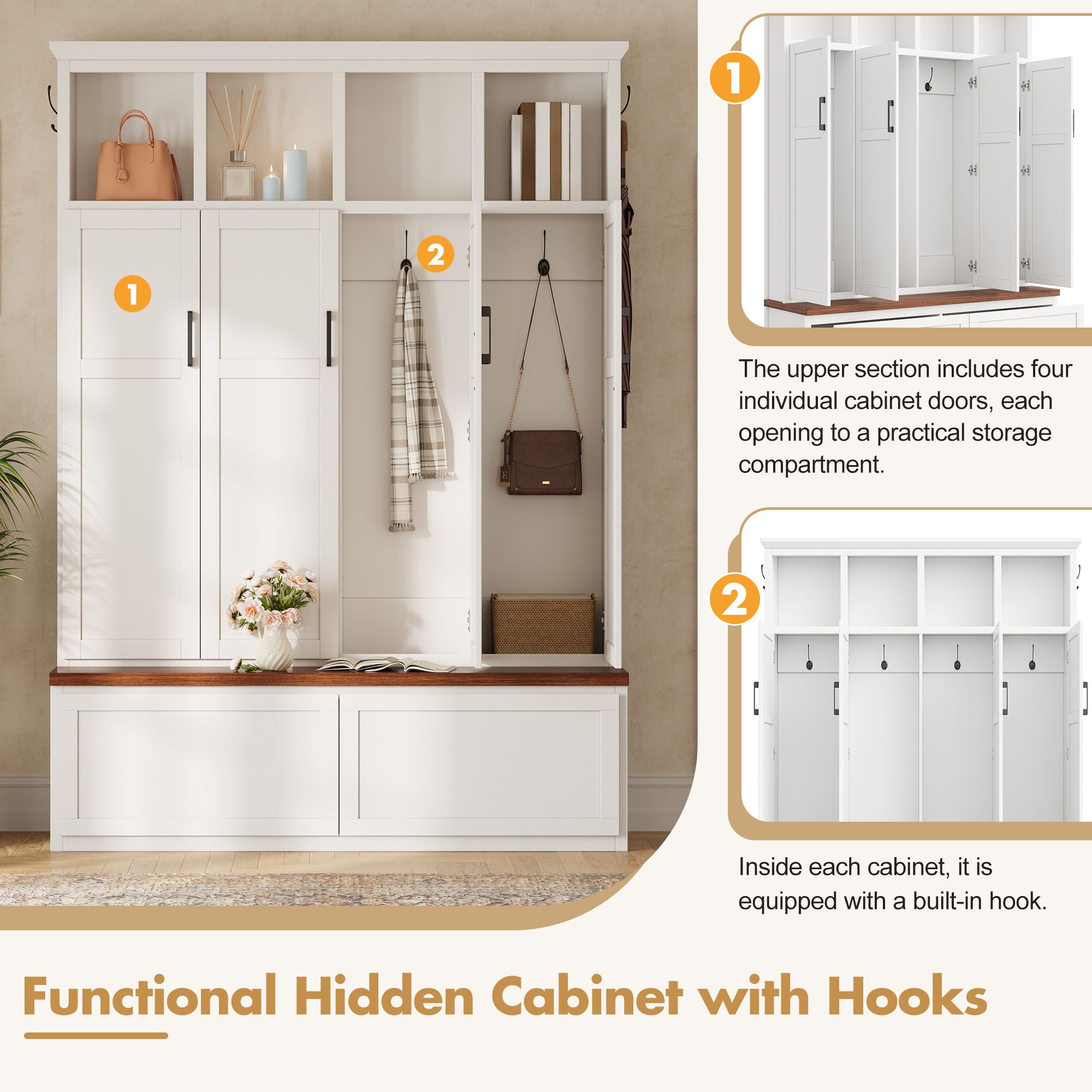Hall Tree With 4 Hidden Cabinets