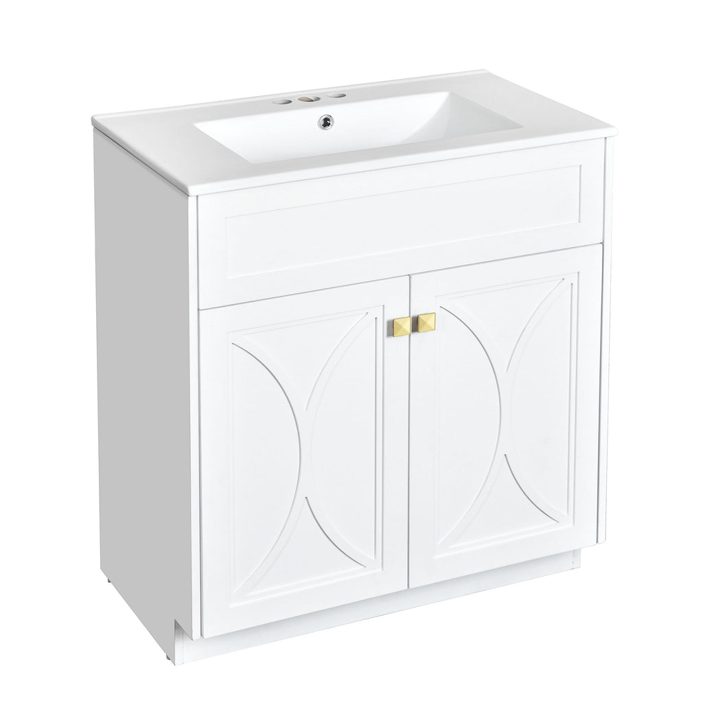 Bathroom Vanity With Sink, Freestanding Storage Cabinet With Handles, Soft Closing Doors