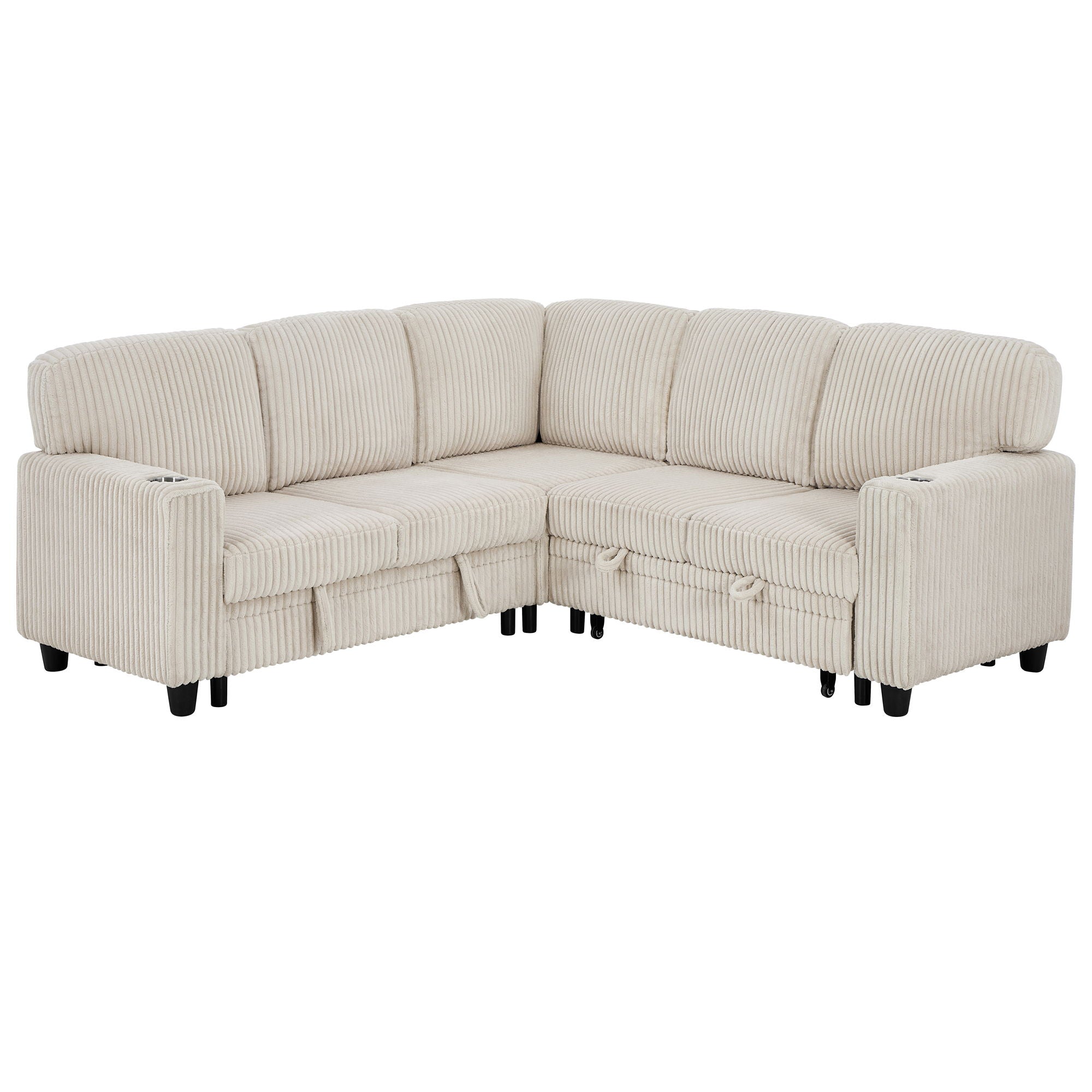L-Shaped Sofa With Pull Out Sofa Bed With USB