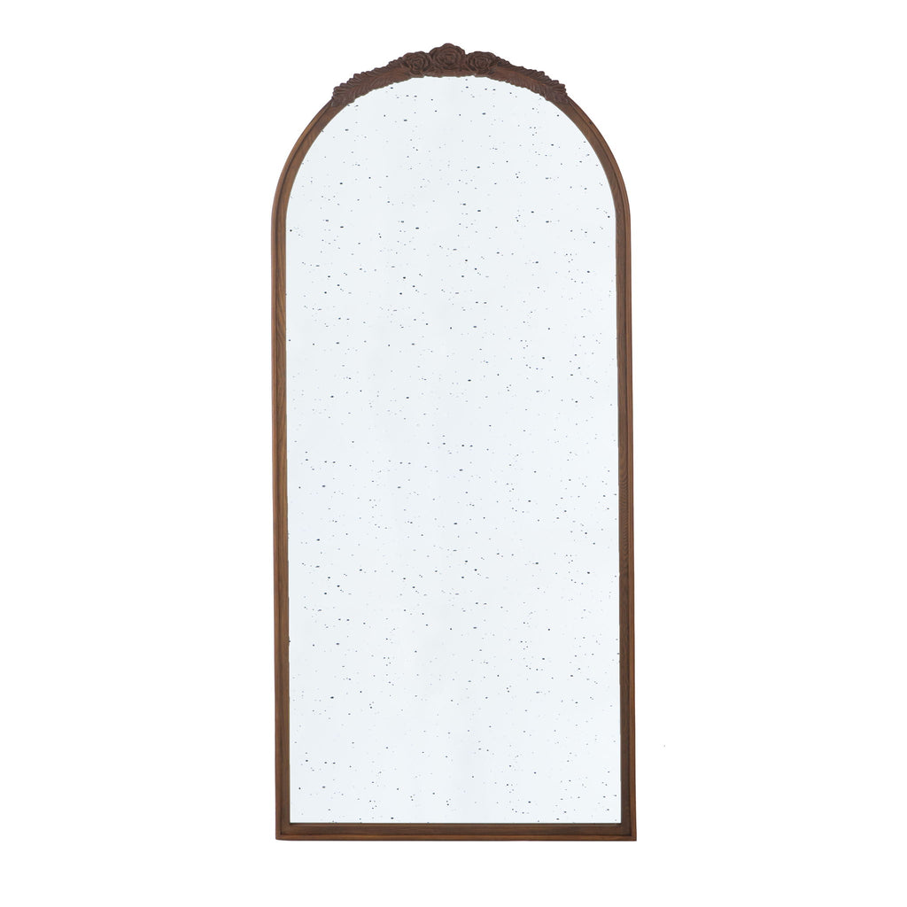 Hand Carved Rose Antique Mirror Frame, Large Arch Mirror Wall Decor For Living Room, Bathroom, Entryway - Brown