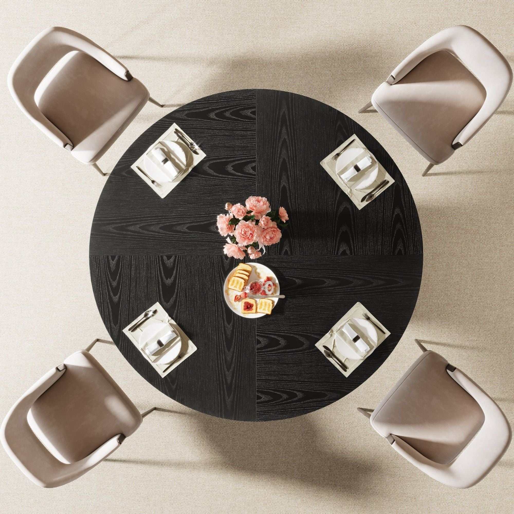 Fluted Round Dining Table - Black
