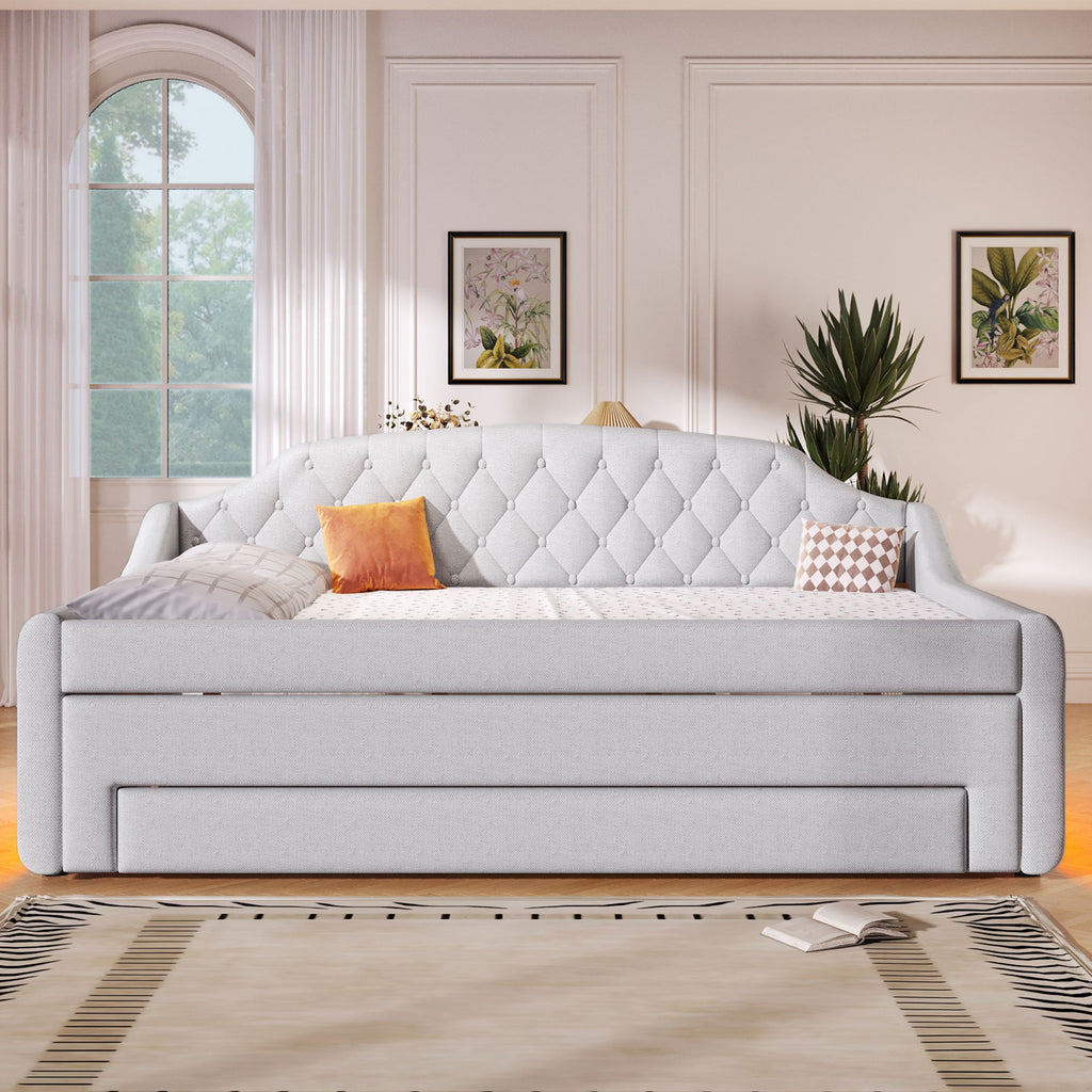 Upholstered Daybed With LED Belt, Trundle And 3 Drawers