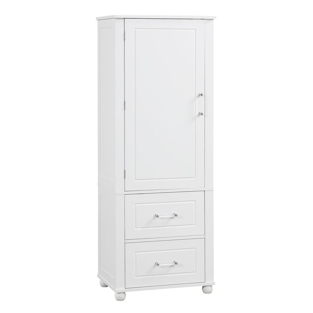 Tall Freestanding Bathroom Storage Cabinet With 2 Drawers And Adjustable Shelf