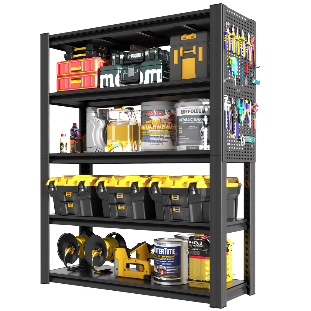 Industrial 5-Tier Adjustable Shelving Unit With Pegboard Heavy-Duty Storage