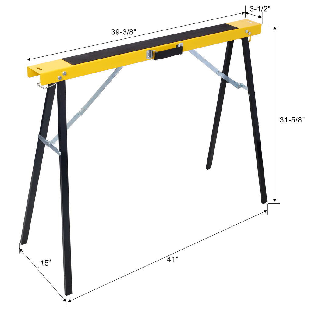 Folding Portable Saw Horses 2 Pack With Fast Open Legs, Heavy Duty For Garage And Workshop - Yellow / Black