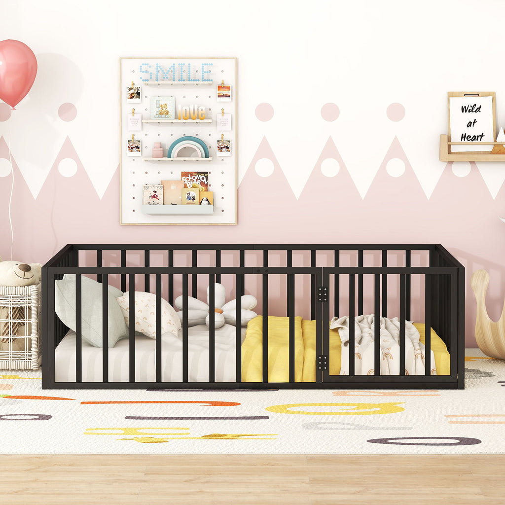 Metal Floor Bed Frame With Fence And Door