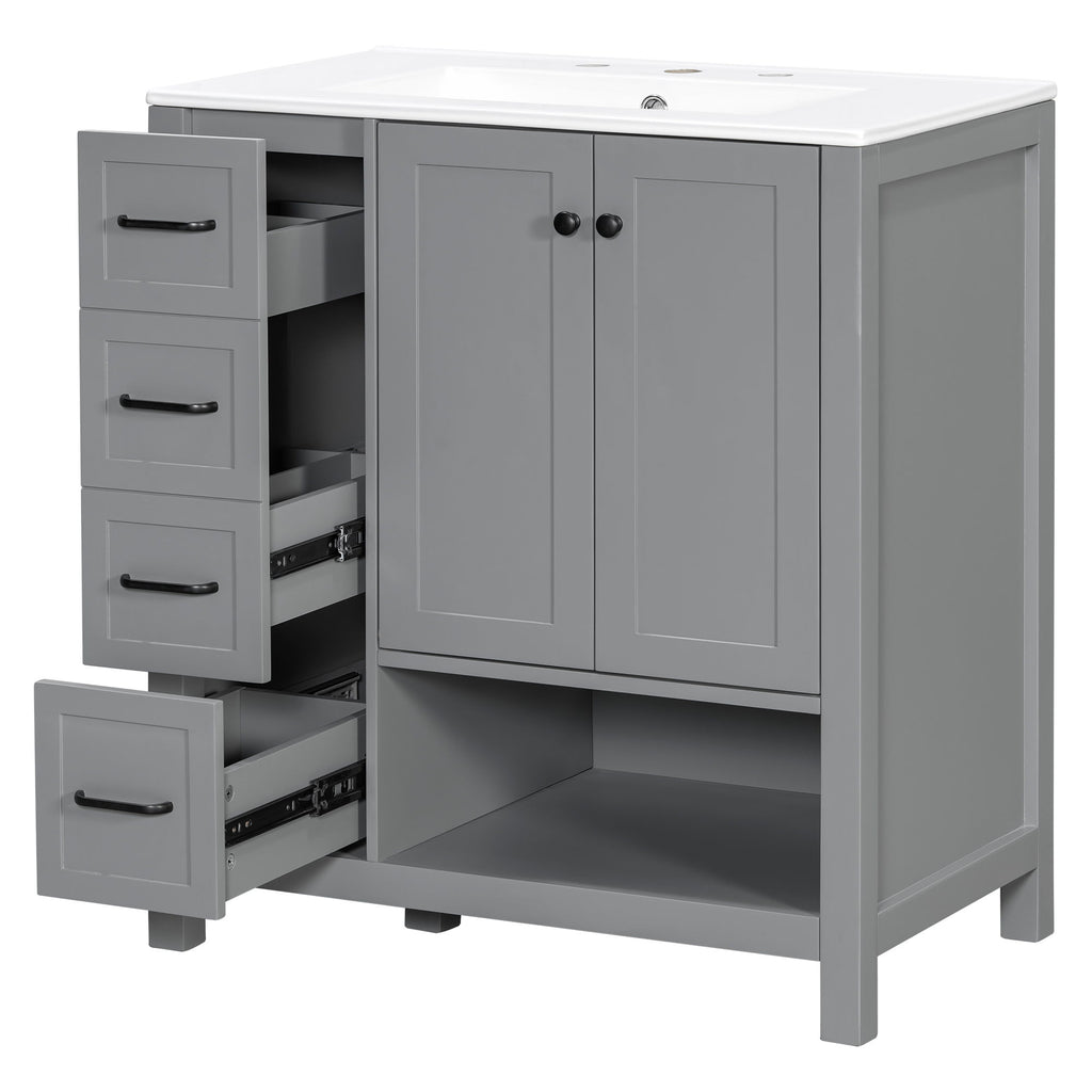 Bathroom Vanity With Sink Top, Bathroom Vanity Cabinet With 2 Doors And 2 Drawers, Open Shelf