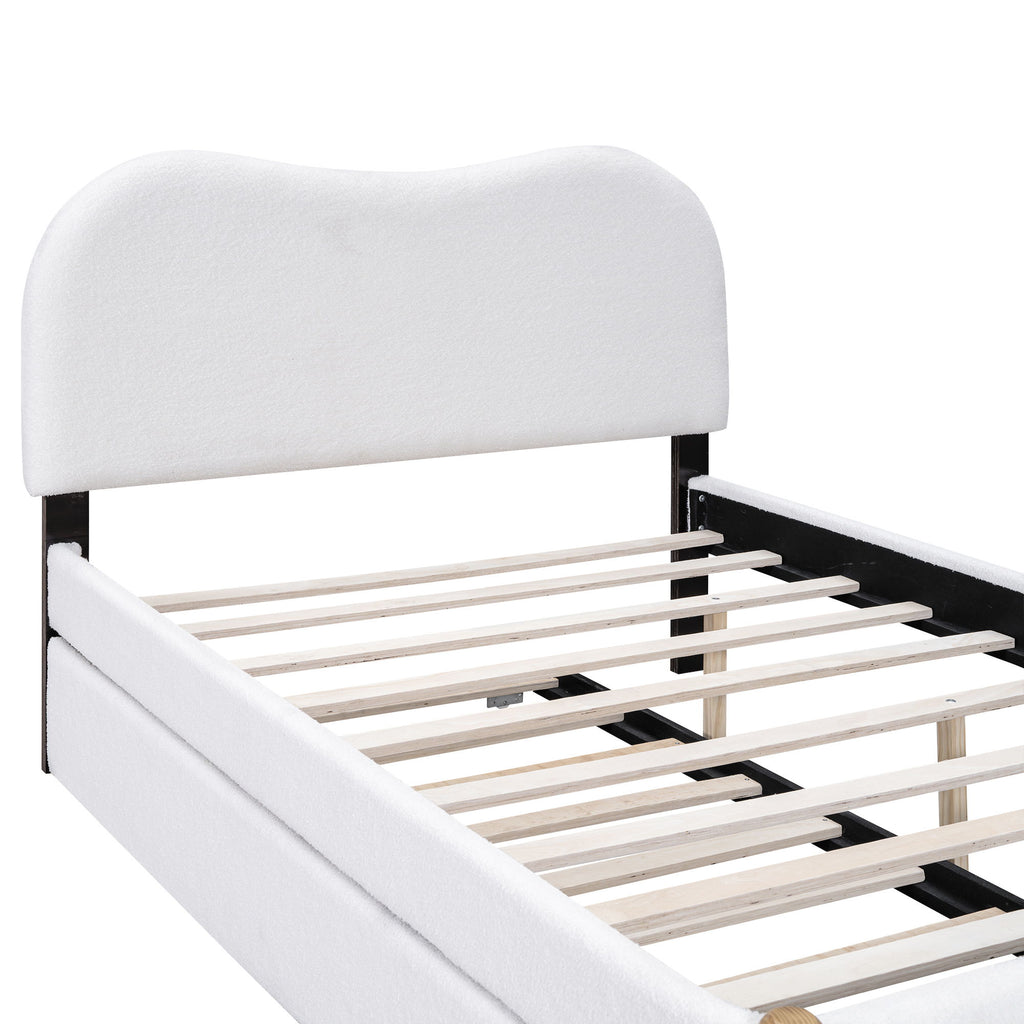 Upholstered Platform Bed With Wood Supporting Feet And Trundle