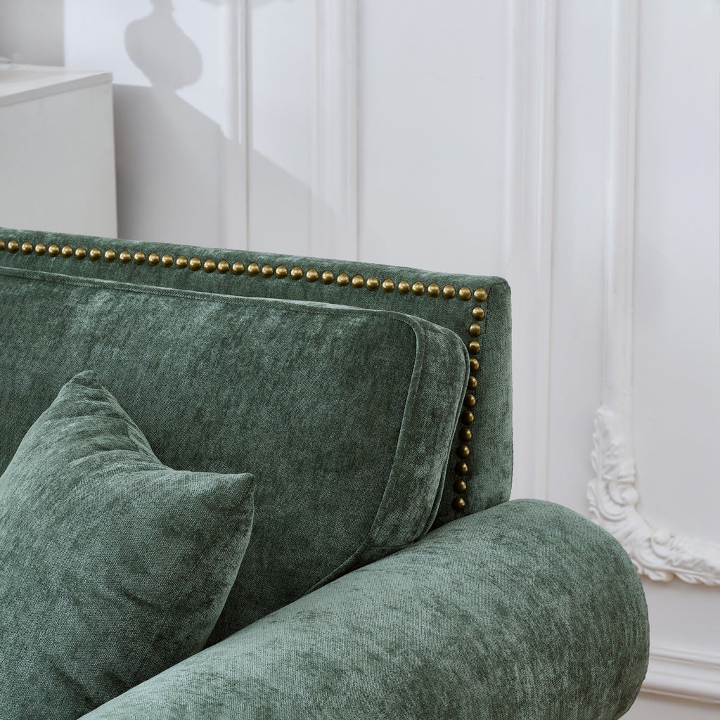 3 Seater Sofa With Tufted Upholstery, Rolled Arms, Nailhead Trim