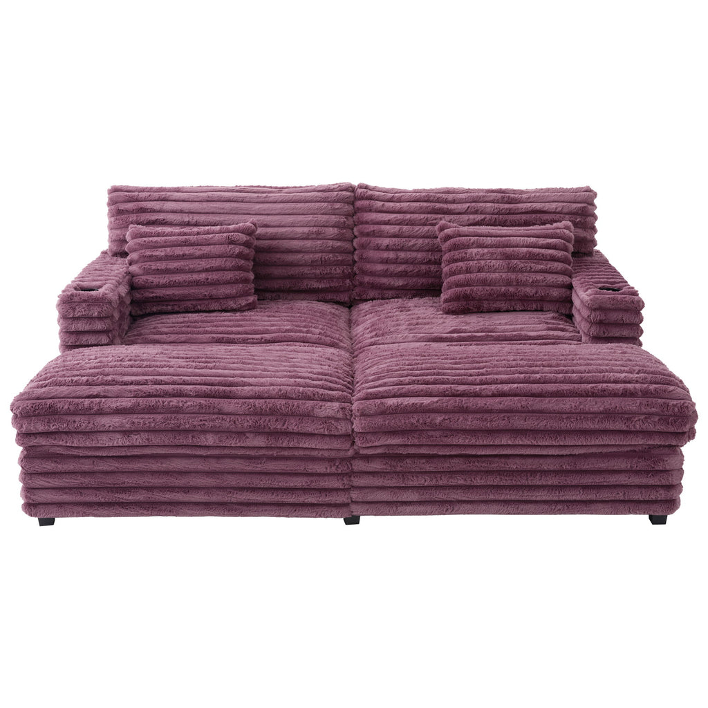 Oversized Double Chaise Lounge Sofa Bed With USB Ports And Cup Holders