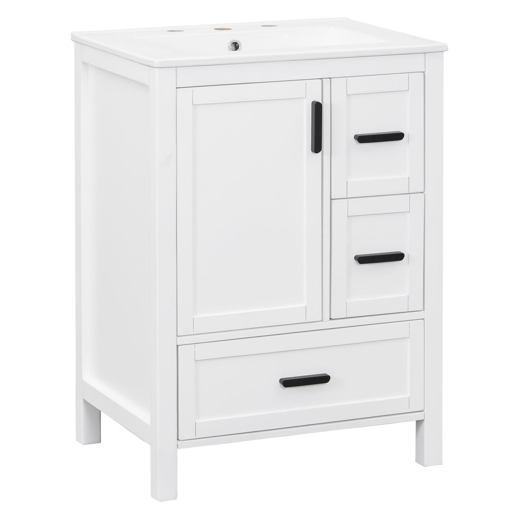 Bathroom Vanity With Sink, Soft-Close Doors, Double-Layer Shelf And 3 Drawers