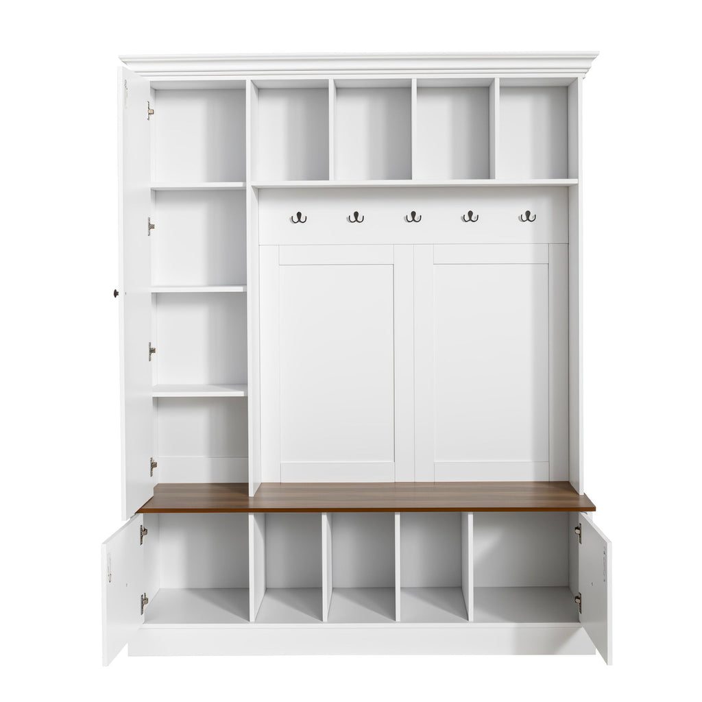 Hall Tree With Shoe Storage Bench, Entryway Coat Rack With 5 Hooks