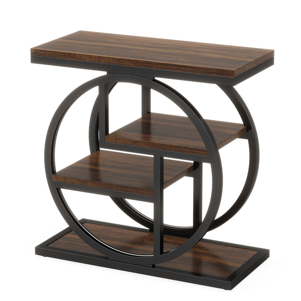 4 Tier Narrow End Table With Storage Shelves For Living Bedroom, Small Spaces - Rustic Brown