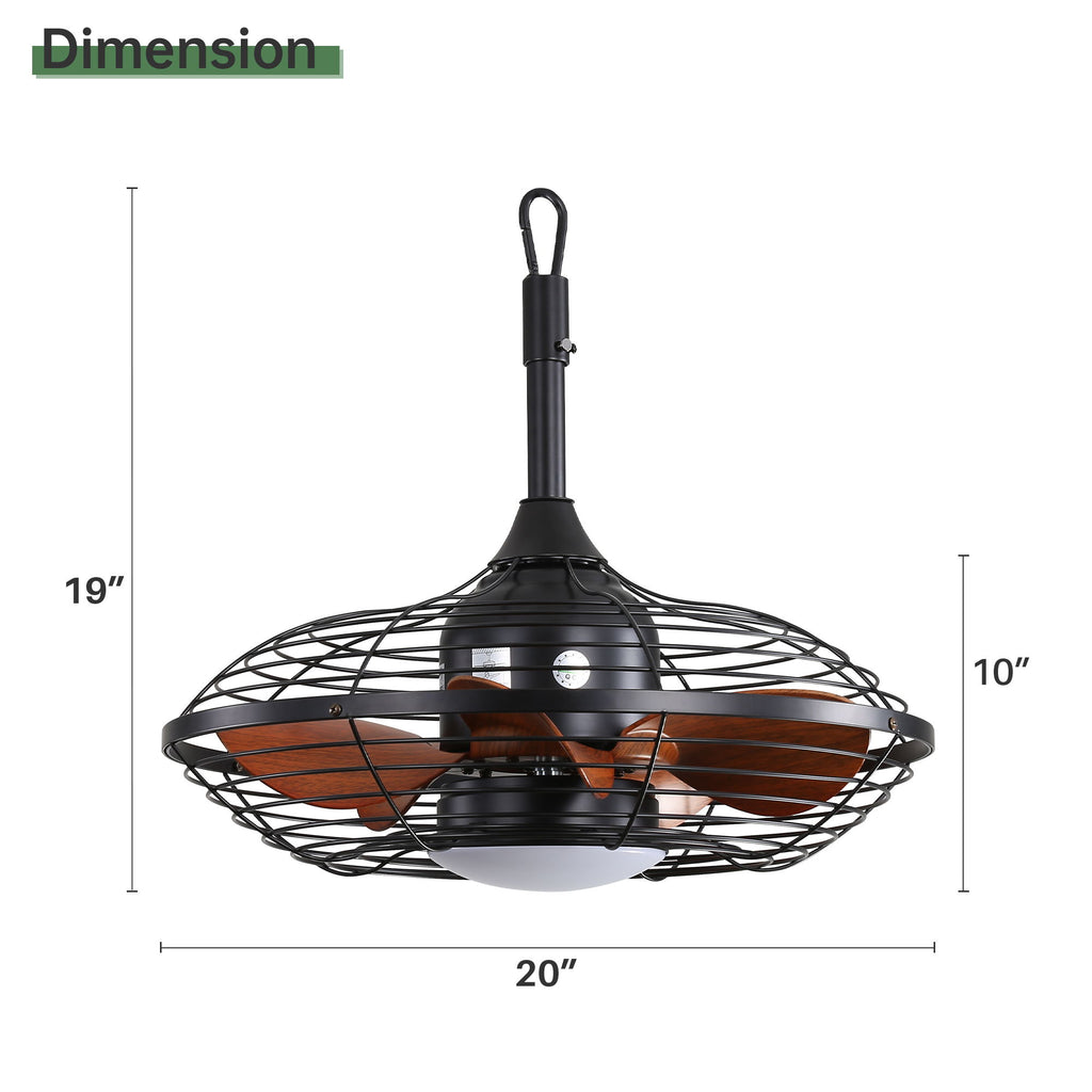 Outdoor Ceiling Fan With DC Motor And LED Light, Blades, Reversible For Patios - Black