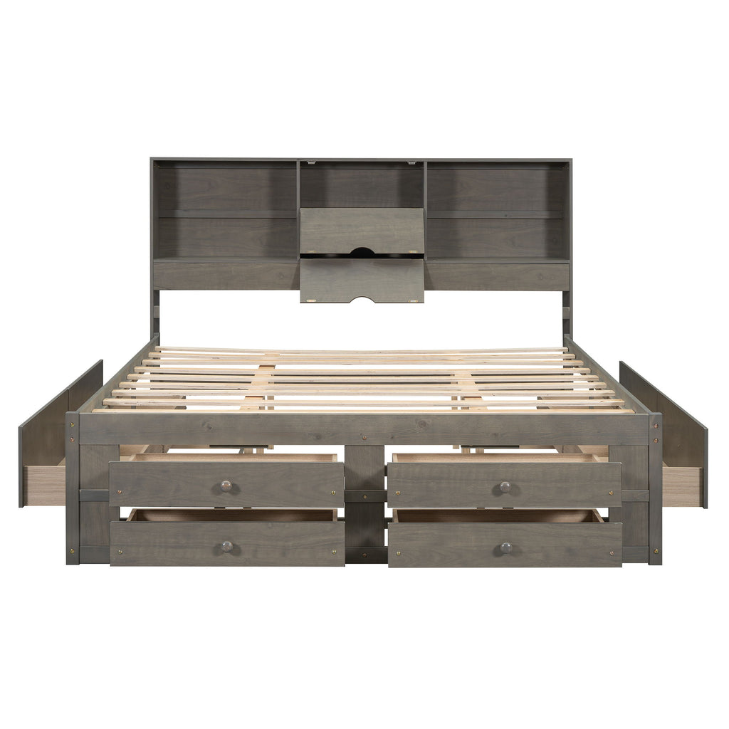 Platform Bed With Storage Headboard And 8 Drawers
