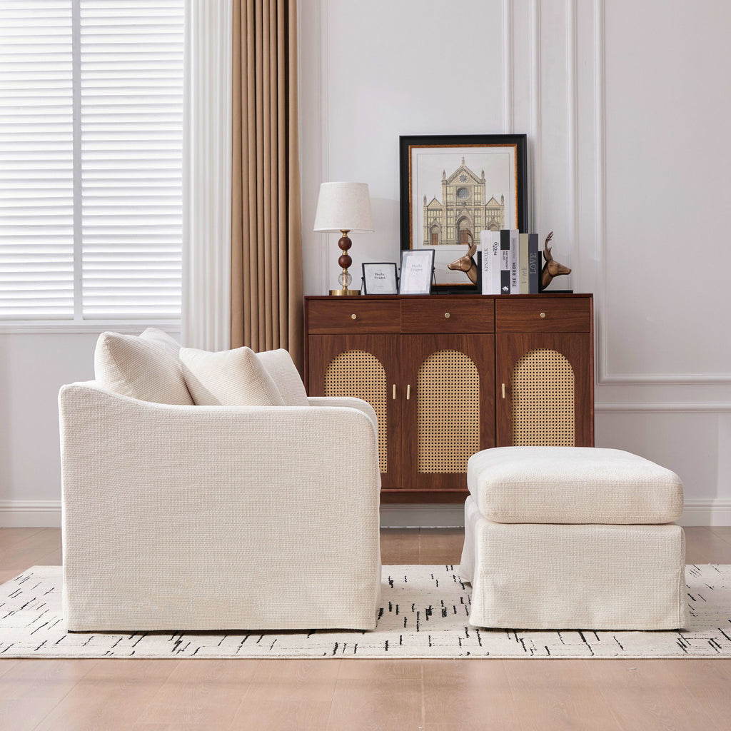 Accent Chair With Ottoman, Includes 2 Bolster Pillows