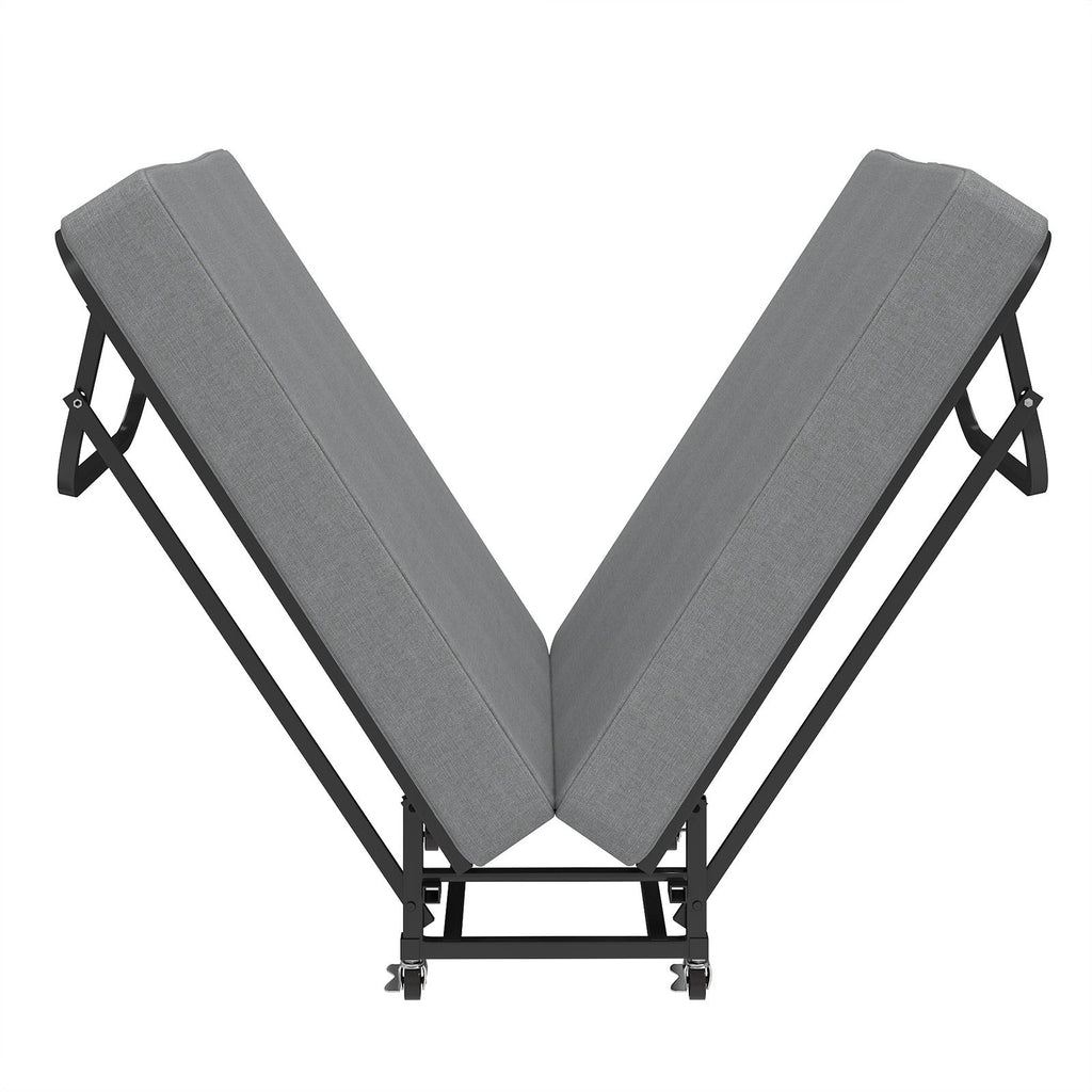 Twin Folding Bed With Memory Foam Mattress, 4 Lockable Wheels - Gray