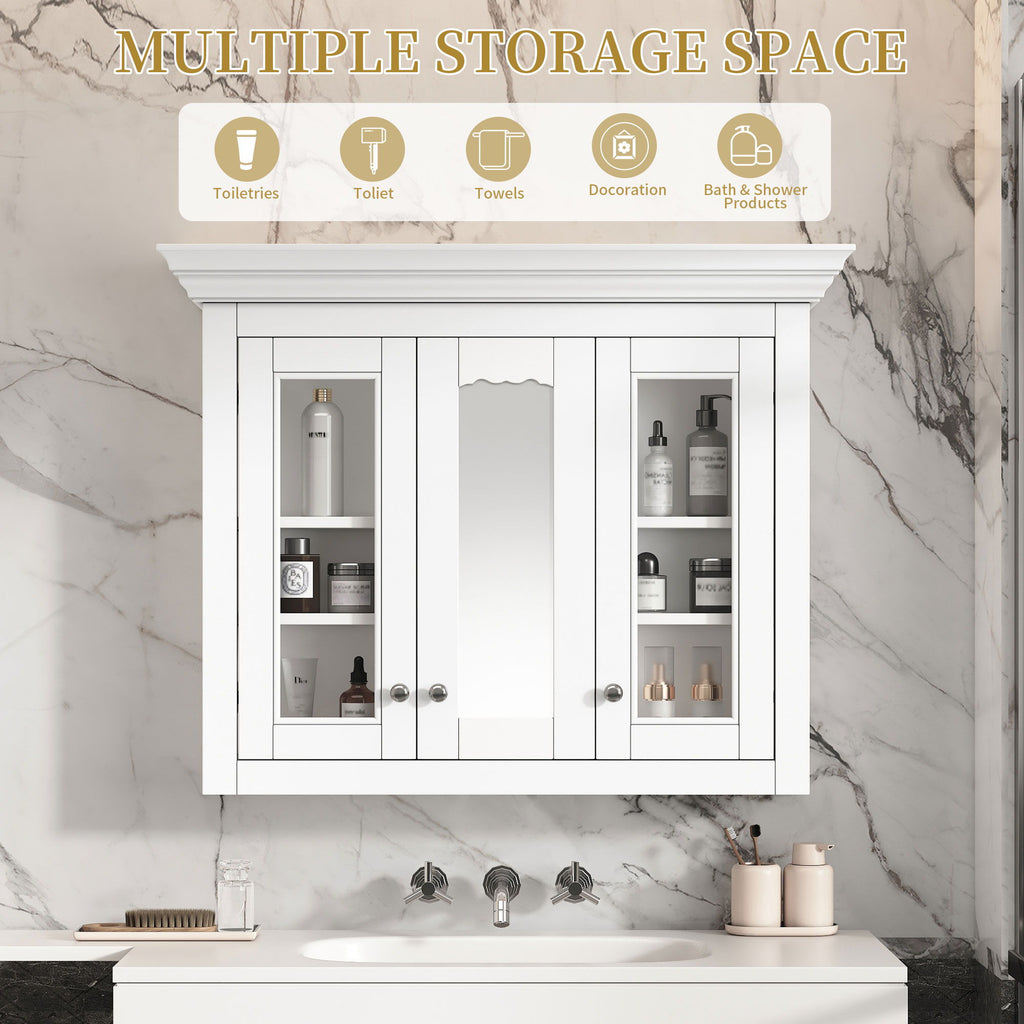 Bathroom Medicine Cabinet With Mirror, 5 Adjustable Closed Shelves, Wall-Mounted - White