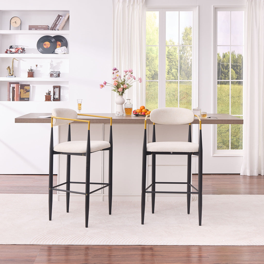 Upholstered Bar Stool With Accented Armrests For Kitchen Island (Set of 2) - Beige