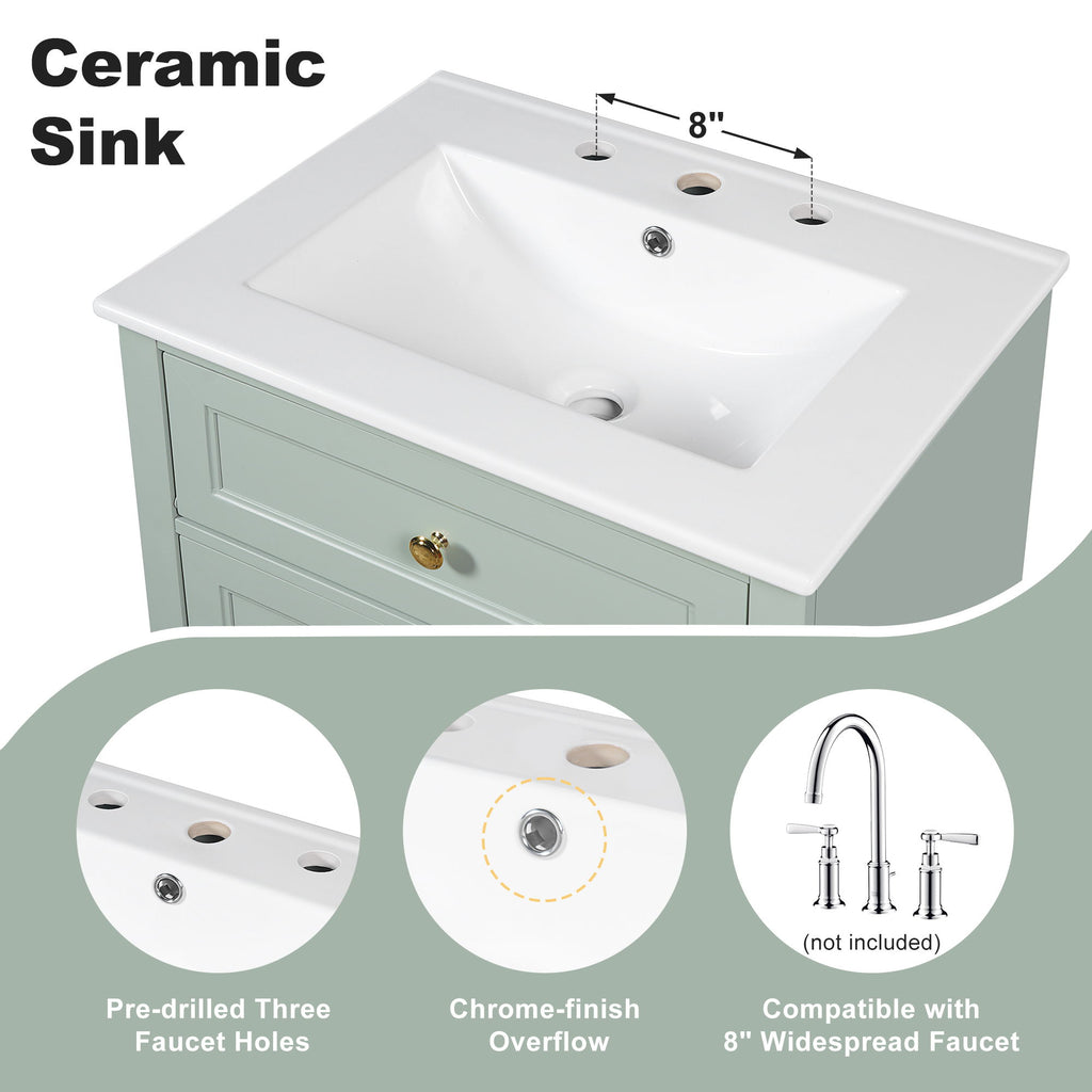 Modern Bathroom Vanity With Sink, 3 Drawers & Cabinet With 2 Tier Door Storage