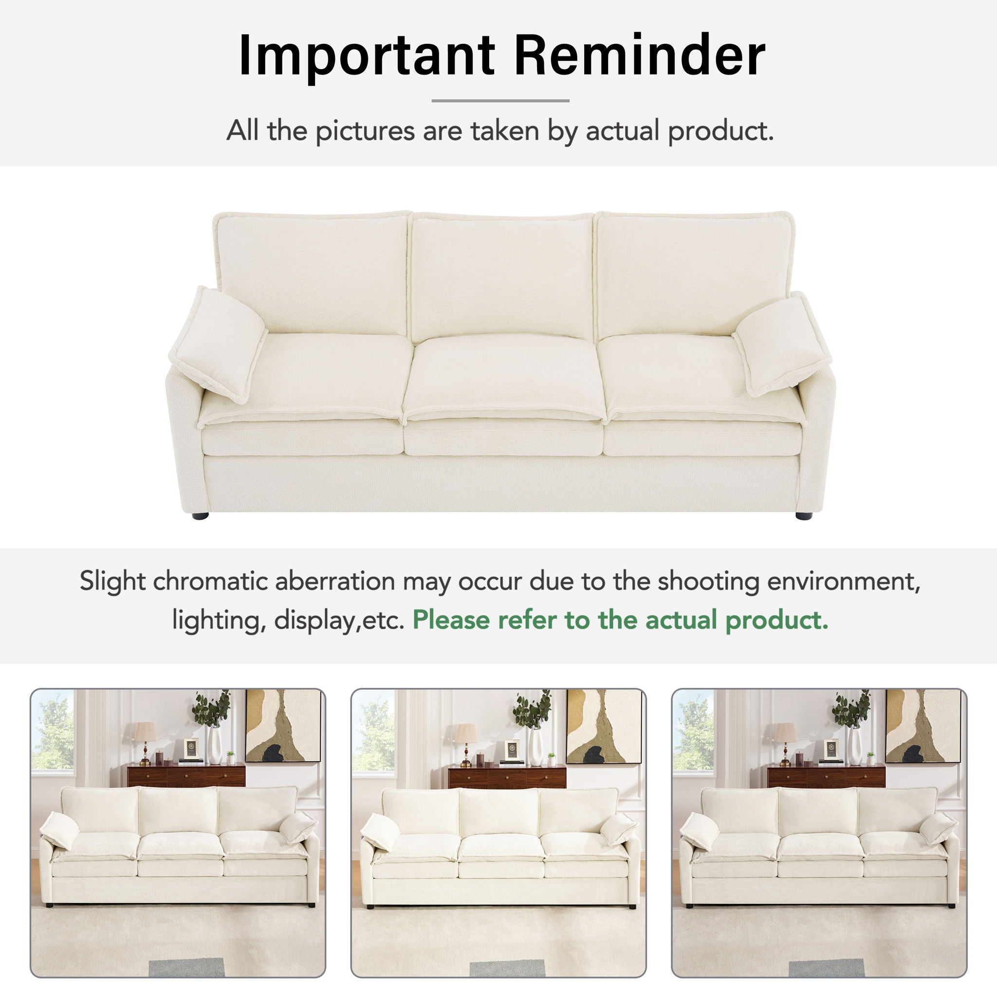 Modern 3 Seater Sofa With Side Storage Pockets For Living Room
