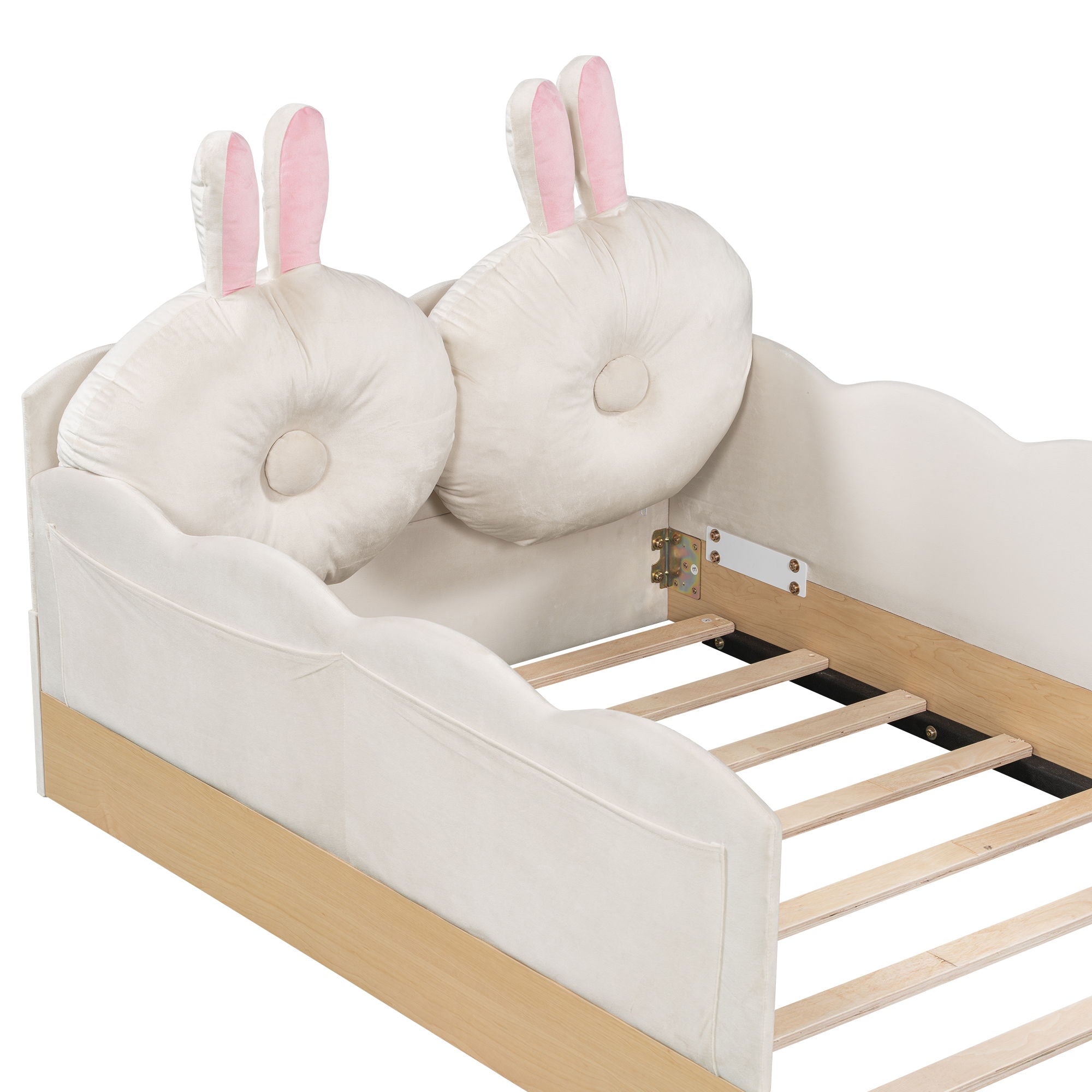 Platform Bed With Animal Pillows And Storage Bags