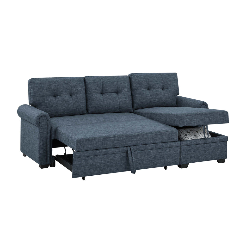 Blend Upholstered Sleeper Sofa With Reversible Chaise And Tufted Back - Dark Blue