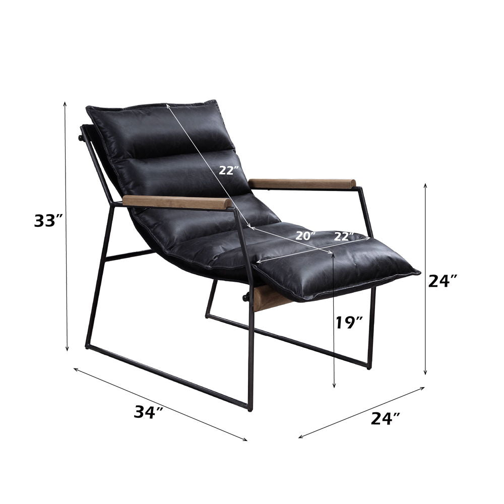 Luberzo - Accent Chair - Distress Espresso Top Grain Leather & Matt Iron