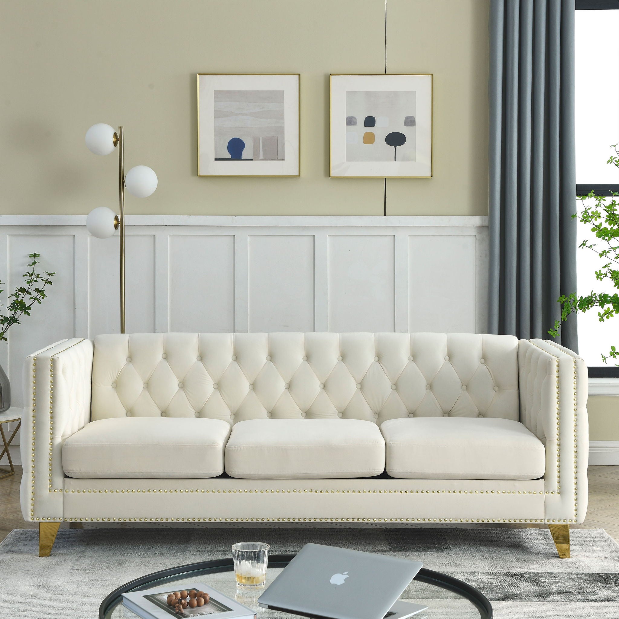 Modern Sofa With Button Tufting, Upholstered Couch For Living Room