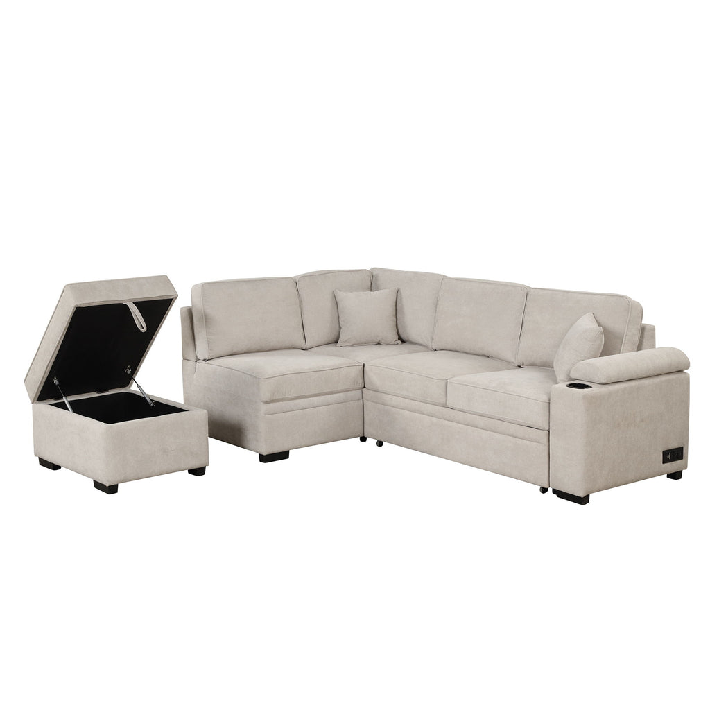 Sleeper Sofa Bed, 2 In 1 Pull Out Sofa Bed L Shape Couch With Storage Ottoman For Living Room, Bedroom Couch And Small Apartment
