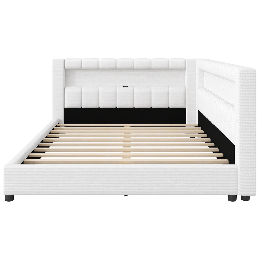 Upholstered Platform Bed With LED Belt And USB Ports