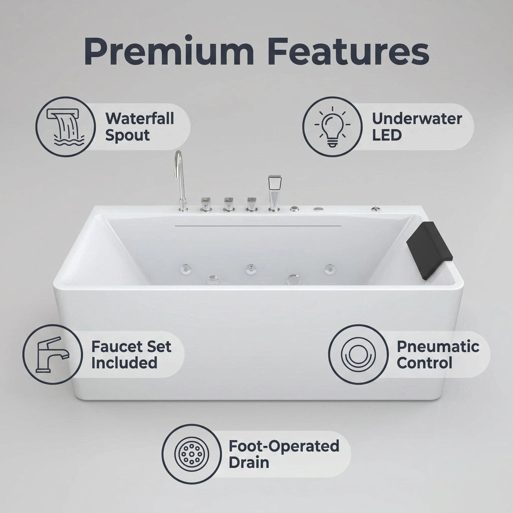 Xavier - Single Massage Bathtub, Equipped With Gfci Plug And Ul Certified Water Pump, Upc Certified Drain - Milk White