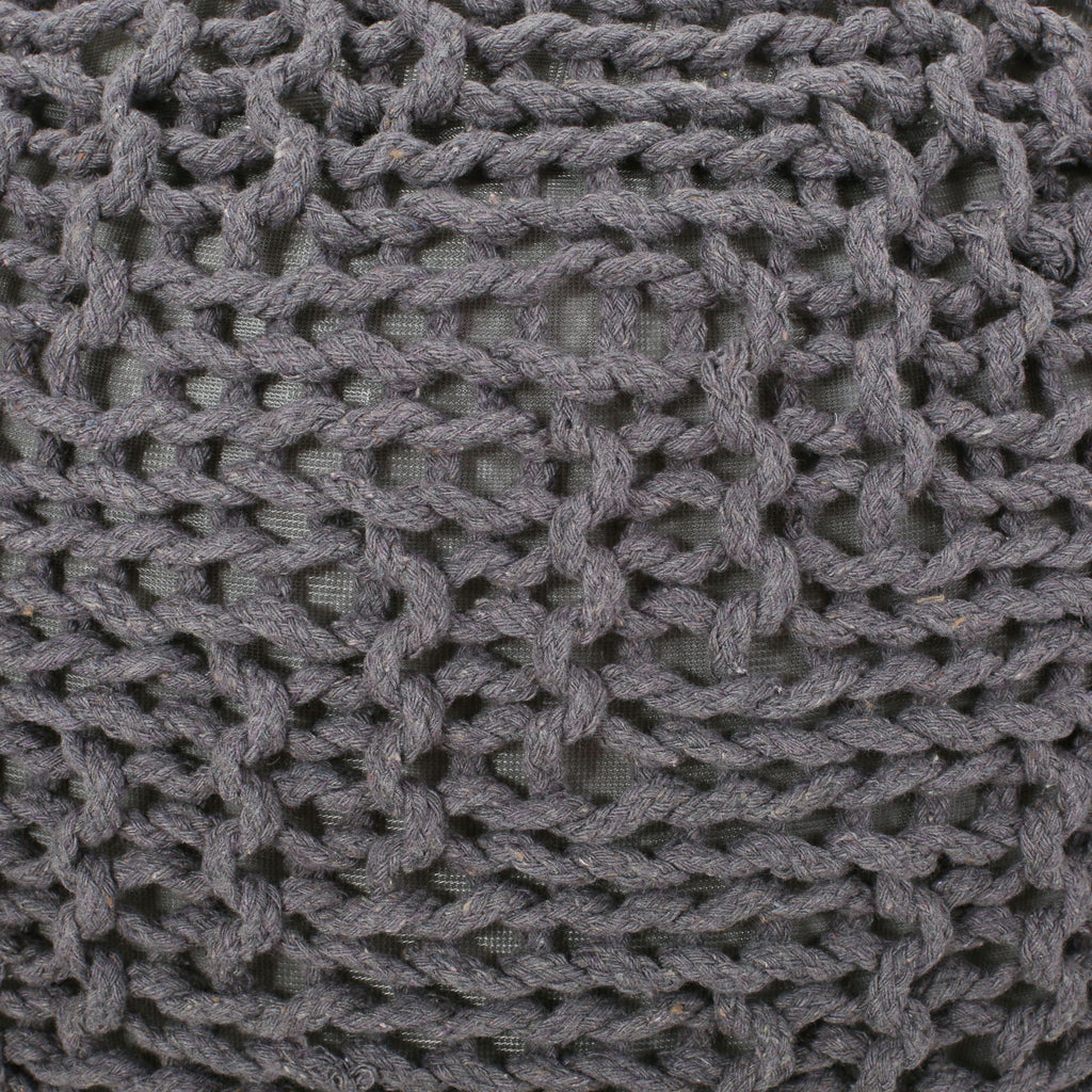 Hazel - Modern Knitted Cotton Yarn Round Pouf With Eco Friendly Pet Fibers - Dark Gray