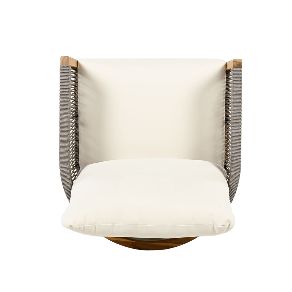 Patio Acacia Wood Club Chair, Woven Rope Outdoor Patio Arm Chair, Deep Seating For Porch - Teak / Beige