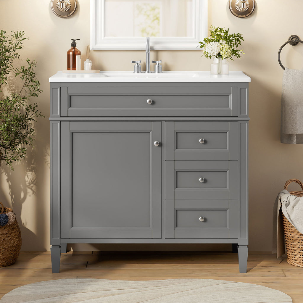 Bathroom Vanity With Top Sink, 2 Drawers, Tip Out Drawer