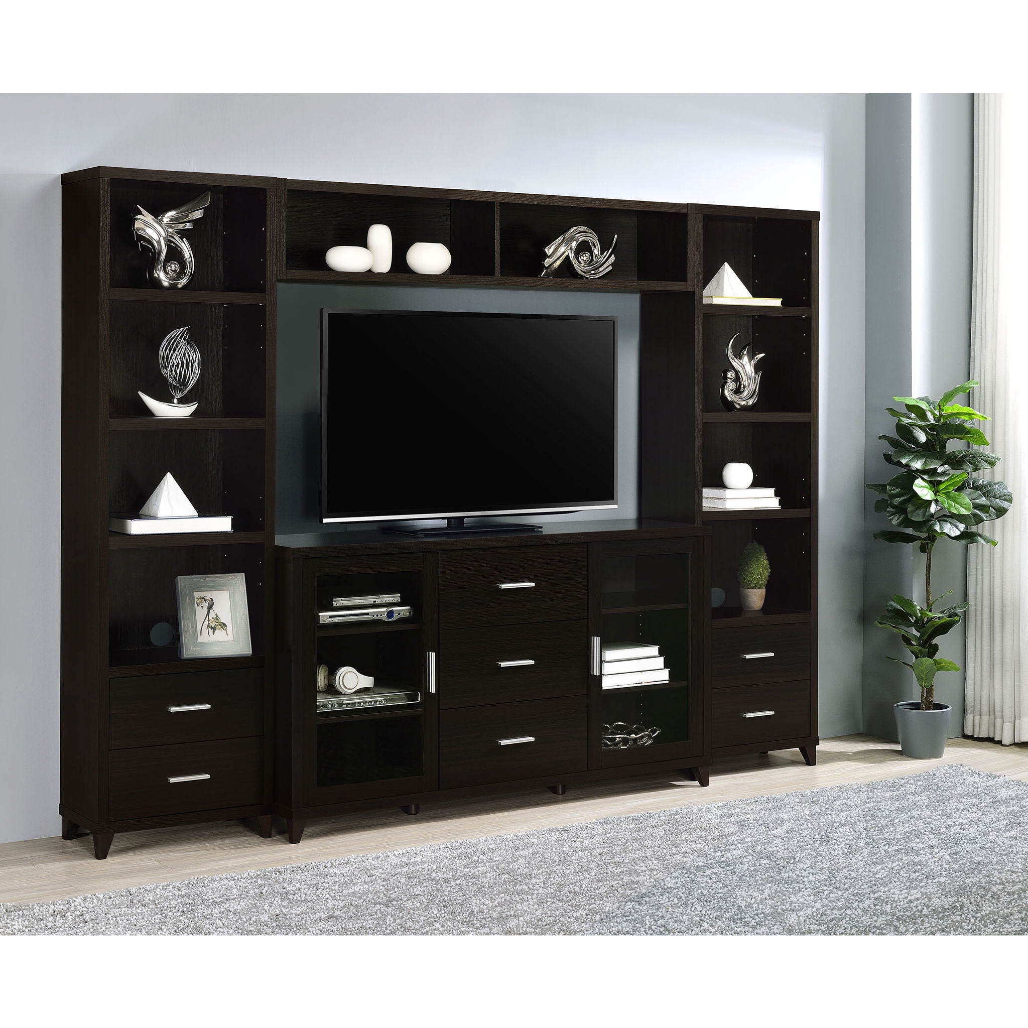 Media Tower With And Drawer With Adjustable Shelves Handles - Brown