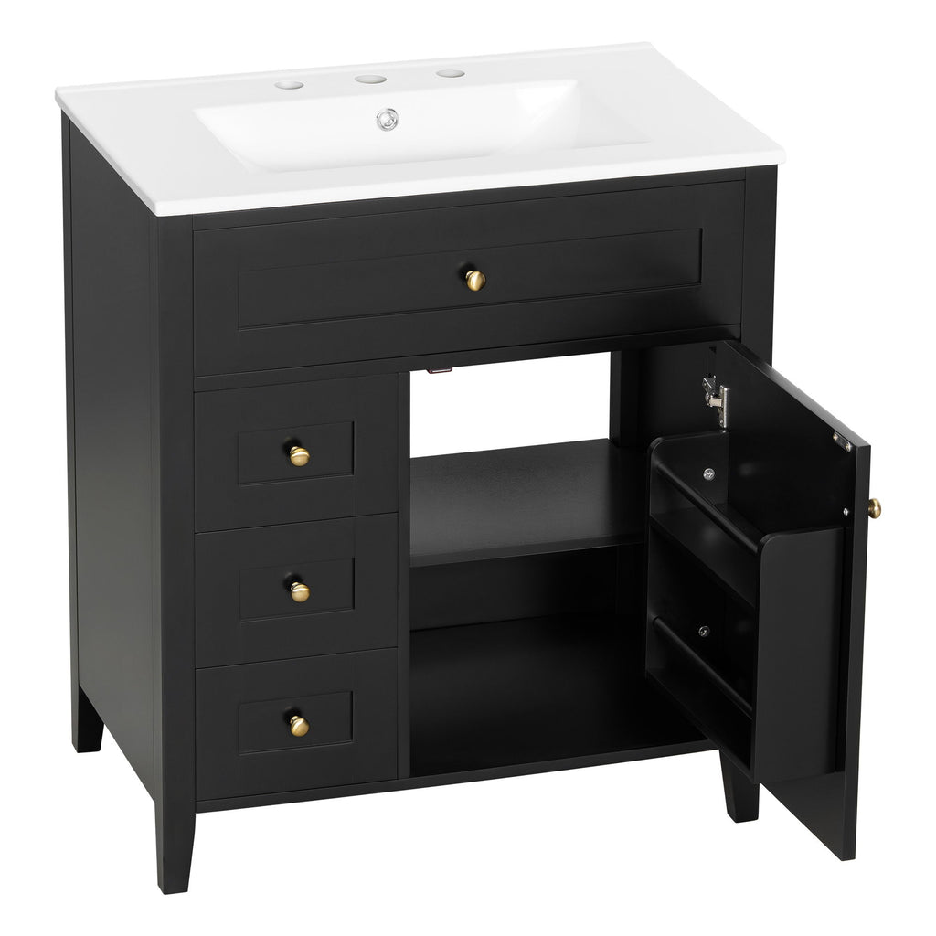 Modern Bathroom Vanity With Sink, 3 Drawers And Adjustable Shelf