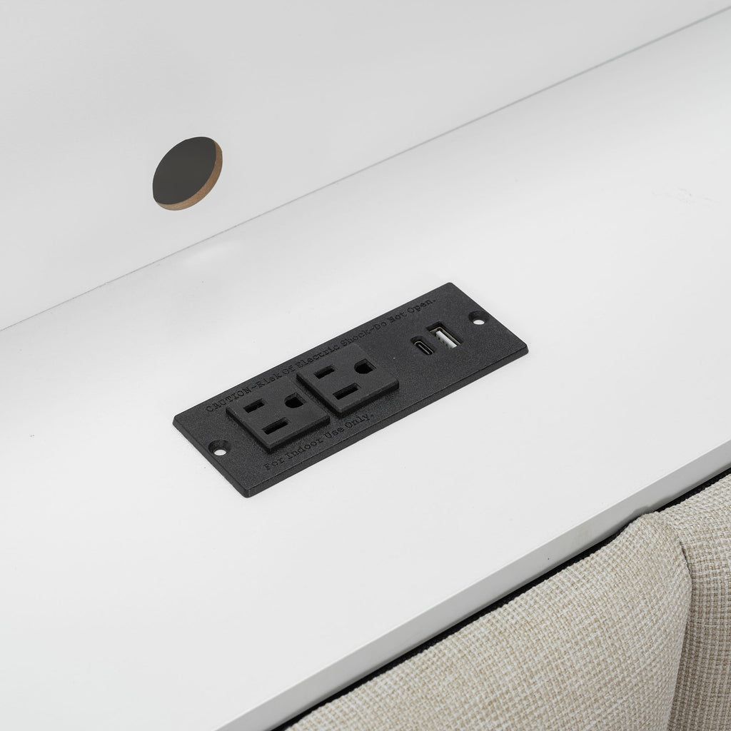 Daybed With Upholstered Headboard, Storage Shelves, Drawers, Charging Station, LED Light, And Adjustable Desk