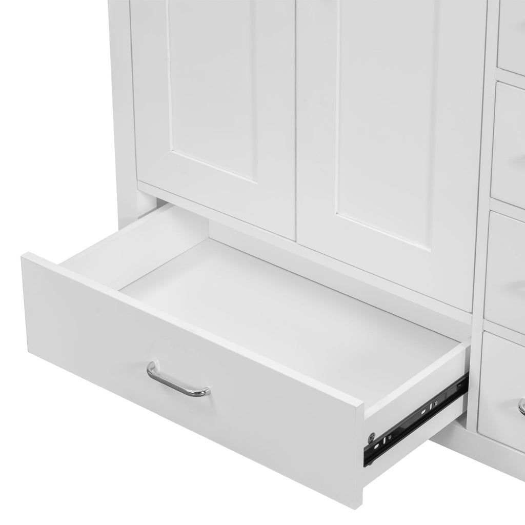 Bathroom Vanity With Ceramic Sink Combo, Abundant Storage Cabinet 2 Soft Close Doors And 5 Drawers