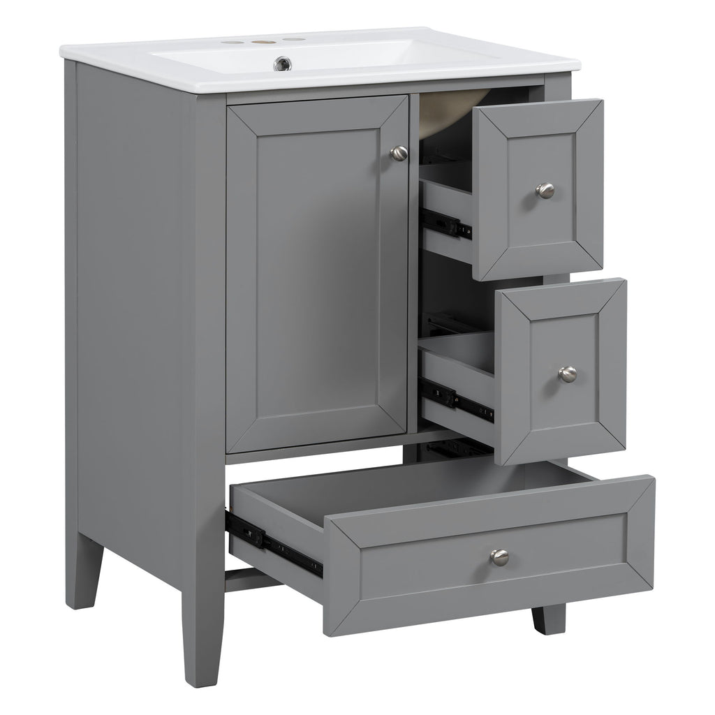 Modern Bathroom Vanity With Sink, Freestanding Cabinet With Drawers And Shelves