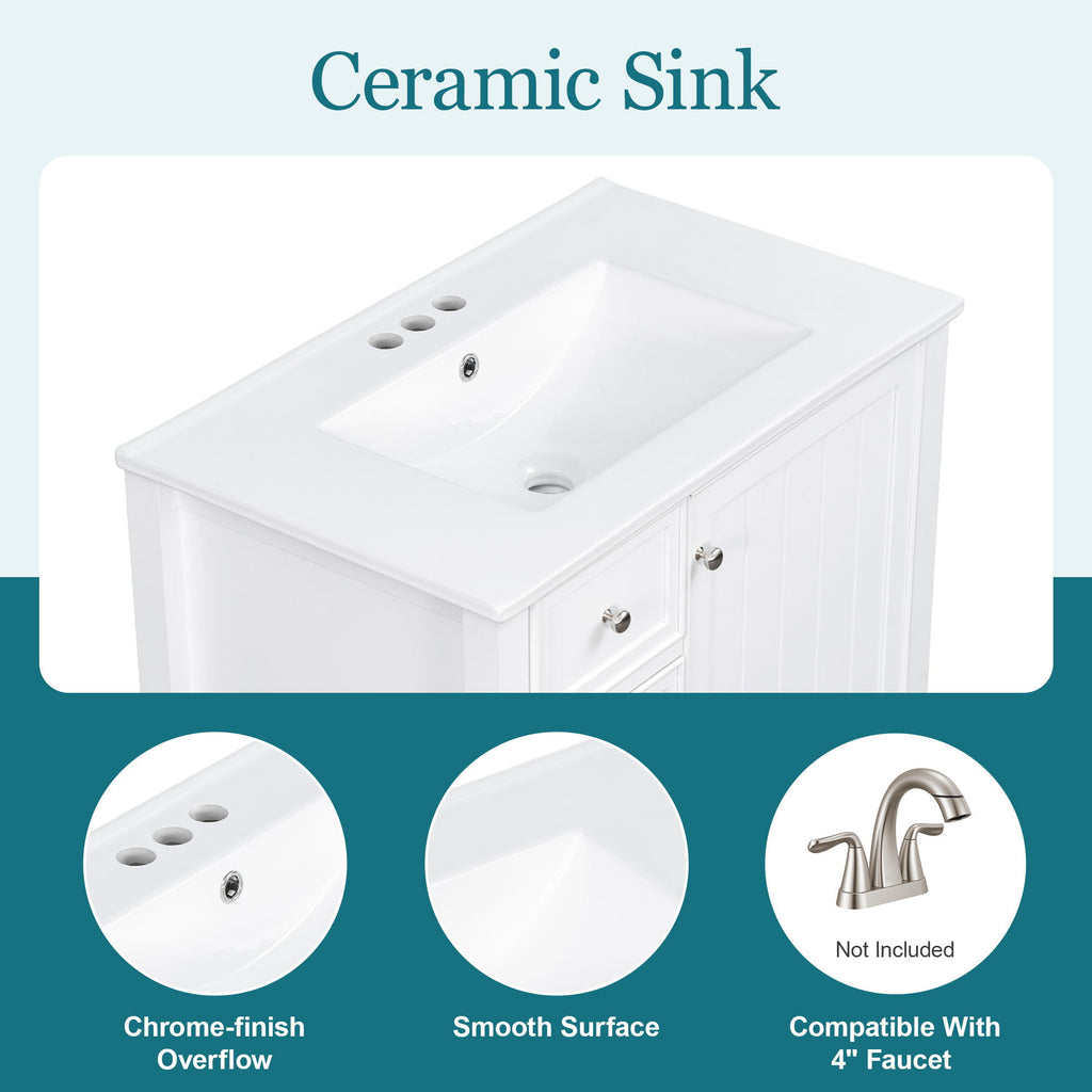 Modern Bathroom Vanity With Sink, 1 Cabinet & 3 Drawers