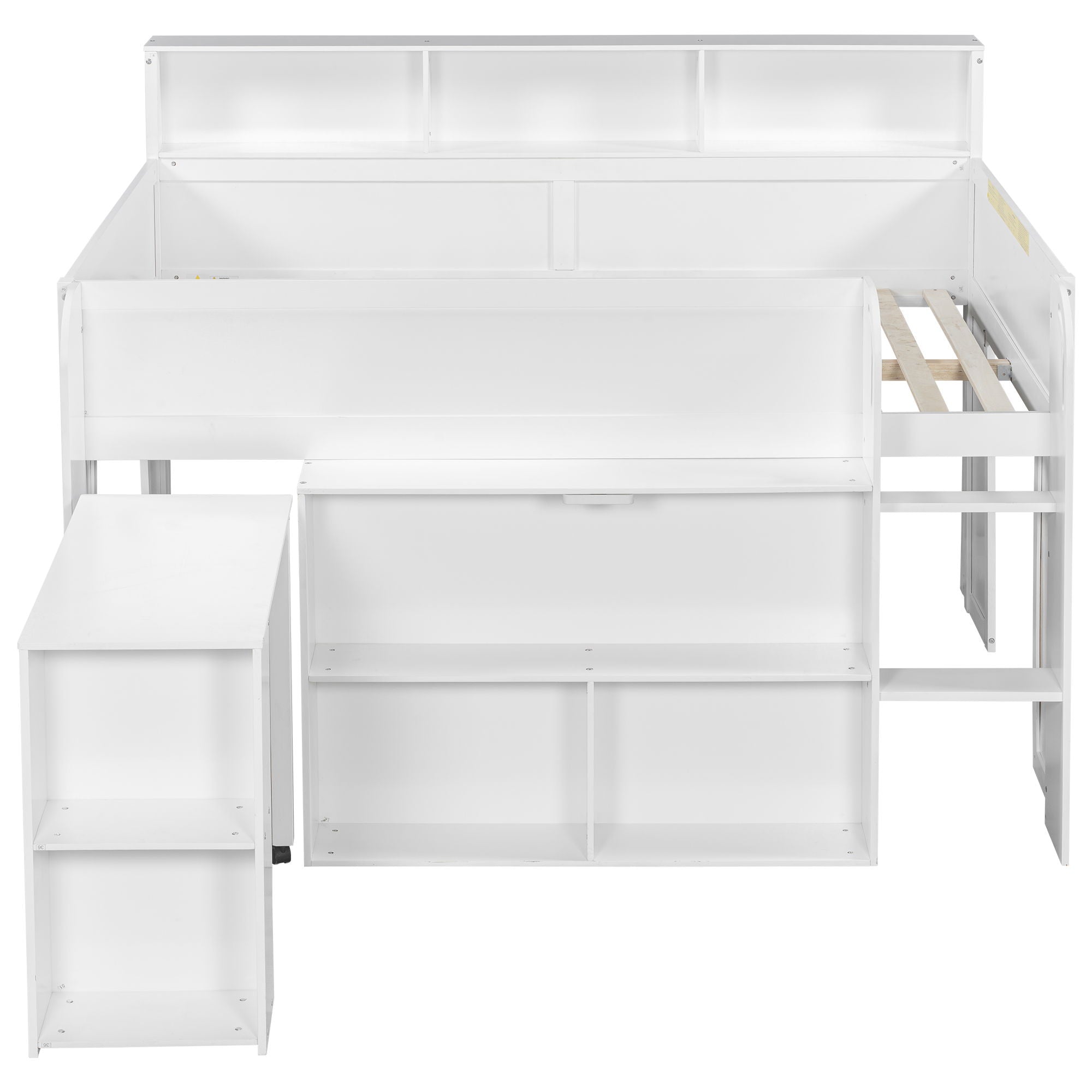 Loft Bed With Built-In Desk, LED Lighting, And Multiple Storage Shelves